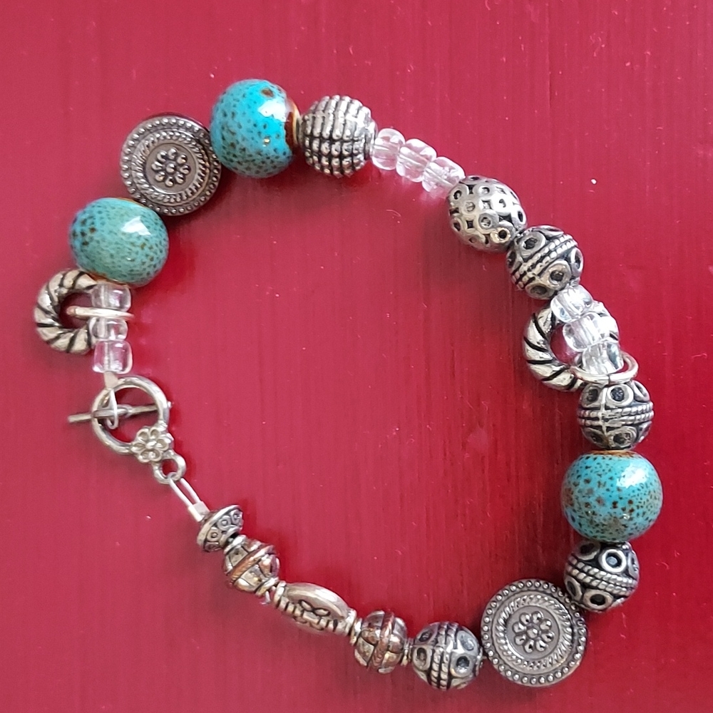 Handmade Green and Silver Bracelet